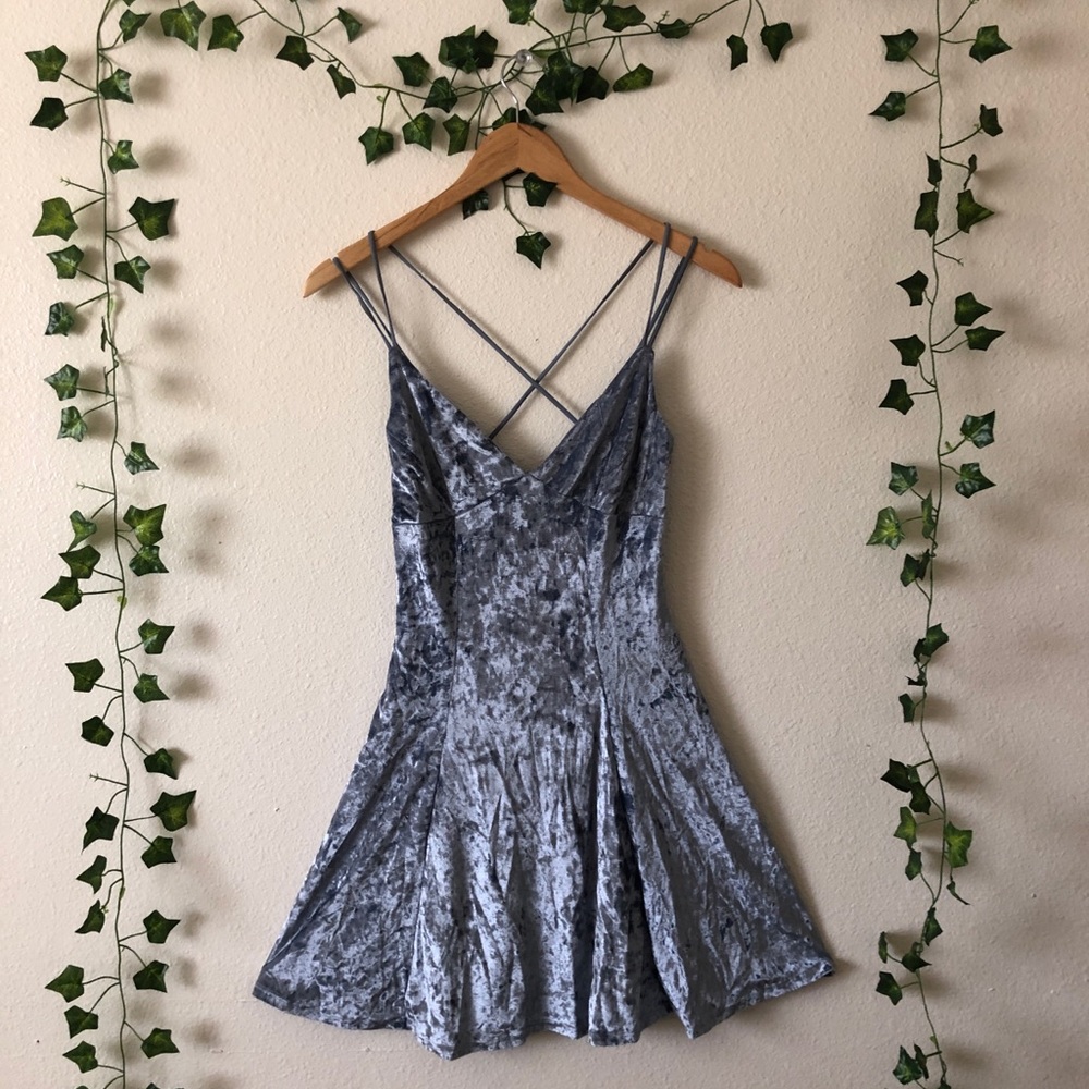 Crushed velvet baby blue dress